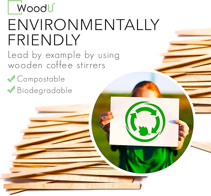 Wooden Coffee Stirrers - 5.5" 1000 pcs of Wooden Sticks - Square - End Coffee Mixer Stick