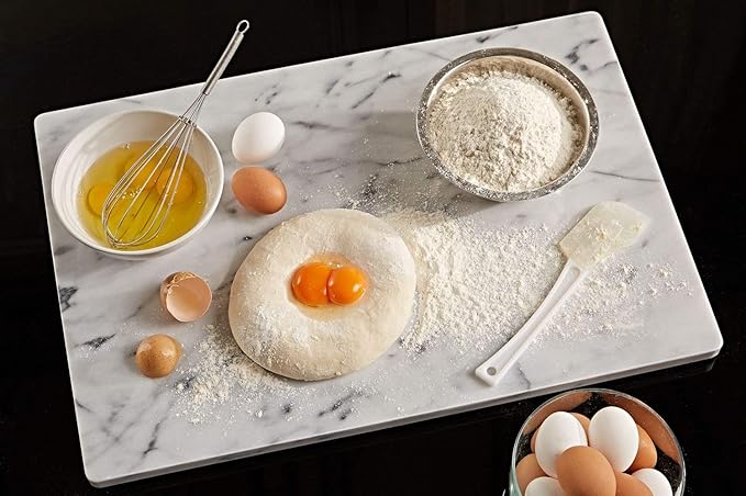 JEmarble Pastry Board 8x12 inch with Non-Slip Rubber Feets for Stability Perfect for Keep the Dough Cool and Chocolate Tempering(Premium Quality) White