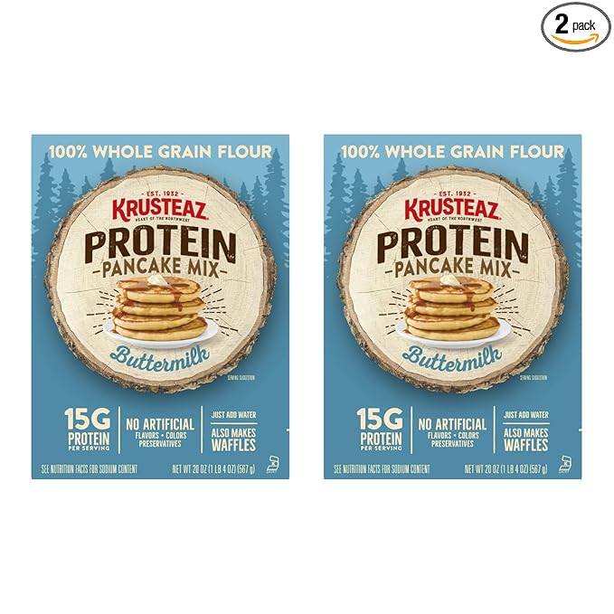 Krusteaz Protein Pancake Mix, Buttermilk Pancake Mix, 100% Whole Grain Flour & 15g of Protein Per Serving, Also Makes Waffles, Just Add Water (1.25 Pound (Pack of 2))