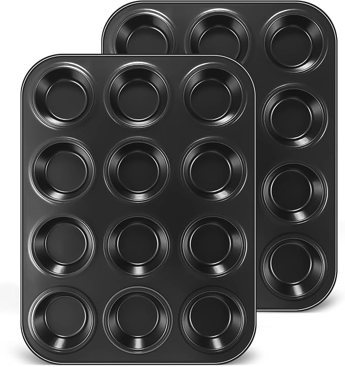 Yoehka 2 Pack Muffin Pan for Baking, Nonstick Cupcake Pan Set, Standard 12-Cups Muffin Tin for Baking Cupcakes & Mini Pies, Carbon Steel Baking Supplies