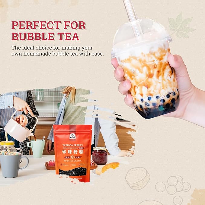 52USA Boba Tapioca Pearl, Black Sugar Flavor, Fresh Bubble Tea Pearl, 8.8 Oz (250 g), Black Tapioca Pearl For Bubble Tea, Ready in 5 Minutes (Pack of 1)