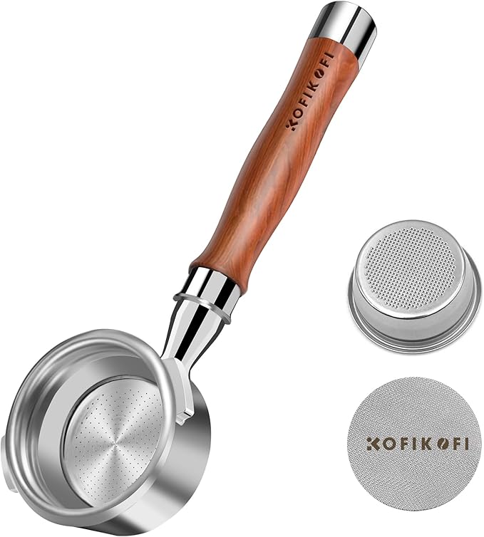 58mm Bottomless Portafilter For Gaggia, 2 Ears Slim Naked Portafilter Fits Gaggia Espresso Coffee Machines with Stainless Steel Head and 18g Filter Basket and Puck Screen - Rosewood Handle