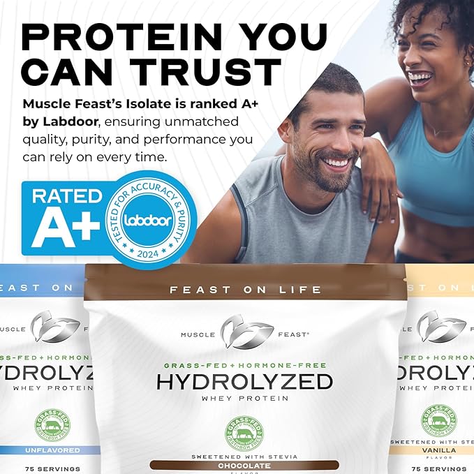 Muscle Feast Hydrolyzed Whey Protein Powder, Grass Fed and All Natural Hormone-Free, Hydro Whey Powder for Men and Women, Gluten Free, Non-GMO, Delicious Hydrolyzed Protein Powder, Vanilla, 2lb