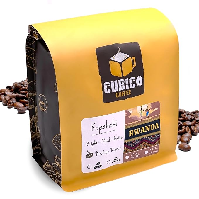 Rwandan Coffee, Whole Bean Coffee, Premium Rwanda Kopakaki Single Origin Fresh Roasted Coffee Beans | Cubico Coffee | 12 Ounce Bag