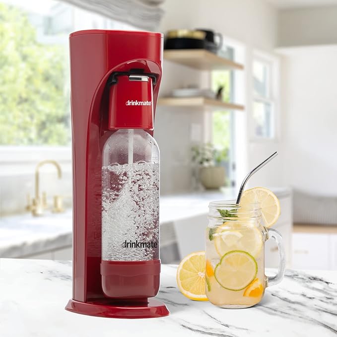 Drinkmate OmniFizz Sparkling Water and Soda Maker, Carbonates Any Drink, Special Bundle - Includes 60L CO2 Cylinder, Two Carbonation Bottles, and Fizz Infuser (Royal Red)