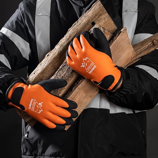 toolant 100% Waterproof Gloves Bulk for Cold Weather, 3 Pairs, Winter Work Gloves for Men Touchsreen, Warm Freezer Gloves, Thermal Insulated, With Grip, Orange, Lagre