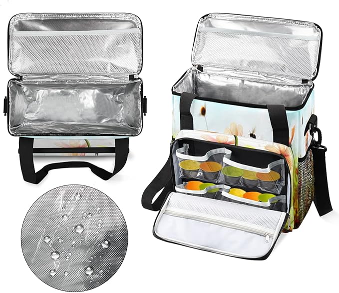 Spring Flower Coffee Maker Carring Bag Colorful Floral Travel Storage Tote Bag Compatible with Keurig K-Mini or K-Mini Plus Portable Single Serve Coffee Brewer Case with Pockets for K-cup Pods