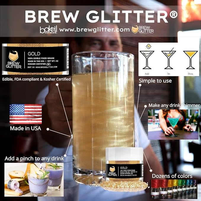 Rose Gold Brew Glitter Edible Glitter for Drinks, Cocktails, Beer, Garnish Glitter & Beverages | Kosher & Halal Certified | 100% Edible & Food Grade | Vegan, Gluten, Nut Free (50g, Rose Gold)
