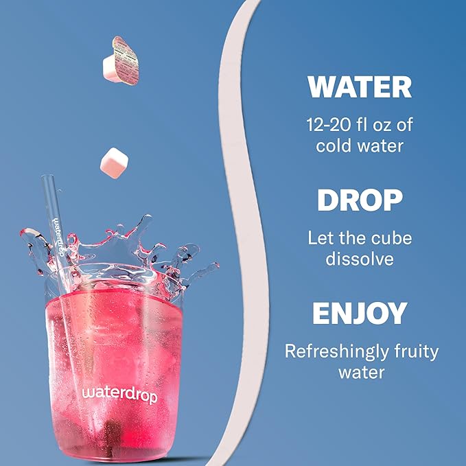 Waterdrop Hydration Cubes, Iced Tea Raspberry, 230 MG Electrolyte & Vitamin Blend Drops for Still & Sparkling Water, Vitamin C & B3, On The Go, Low Calorie, Zero Sugar, Non GMO & Gluten Free, 24 CT