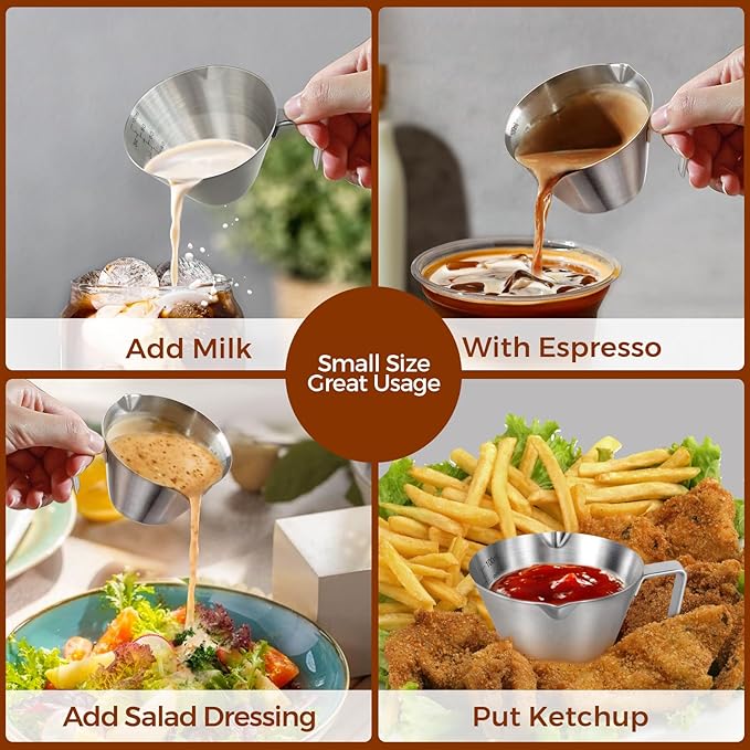 2 Pcs Espresso Cups with Handle, Stainless Steel Espresso Accessories, Double Spout Metal Measuring Cup with Dual Scale, Espresso Shot Cup with V-Shaped Mouth, 3.4OZ/100ML(White)