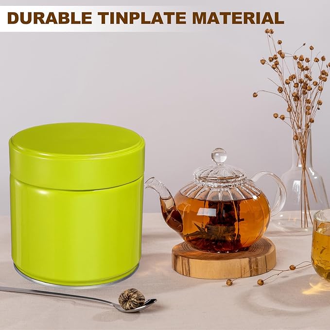 uxcell 2Pcs Round Tea Canisters, 4" x 4" Airtight Metal Tea Containers for Loose Tea, Coffee Beans, Spices - Durable, Compact, and Stylish Storage Tea Tin (Green)