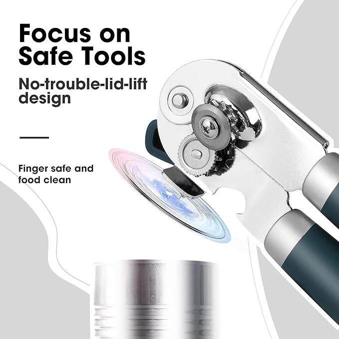 Beneno Can Opener Manual with Magnet, Hand Held Heavy Duty Can Opener with Durable Sharp Blade Smooth Edge, Big Effort-Saving Knob, Soft Grip Rubber Handle, Multifunctional Bottle Opener, Green