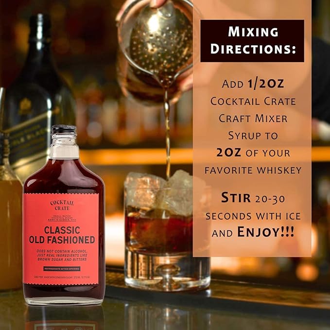 Cocktail Crate Old Fashioned Drink Mixer | Makes 34 Cocktails | Award-Winning Mixer for Classic Old Fashioned | Premium Syrup Handcrafted with Aromatic Bitters & Demerara Sugar | 12.7oz, 2 pack
