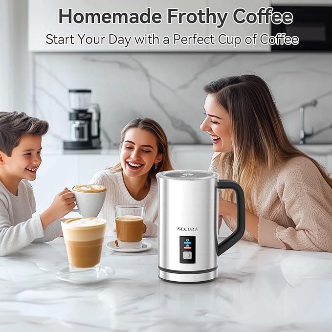Secura Milk Frother, Electric Milk Steamer Stainless Steel, 8.4oz/250ml Automatic Hot and Cold Foam Maker and Milk Warmer for Latte, Cappuccinos, Macchiato, 120V