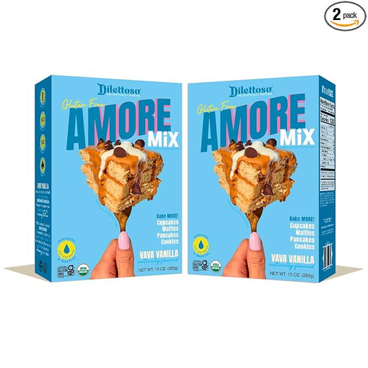 Dilettoso's Organic Gluten-Free Oat Flour Baking Mix | Vanilla | Pancakes, Waffles, Cupcakes, Brownies, and Cookies | 10oz AMORE Mix (2 Boxes)