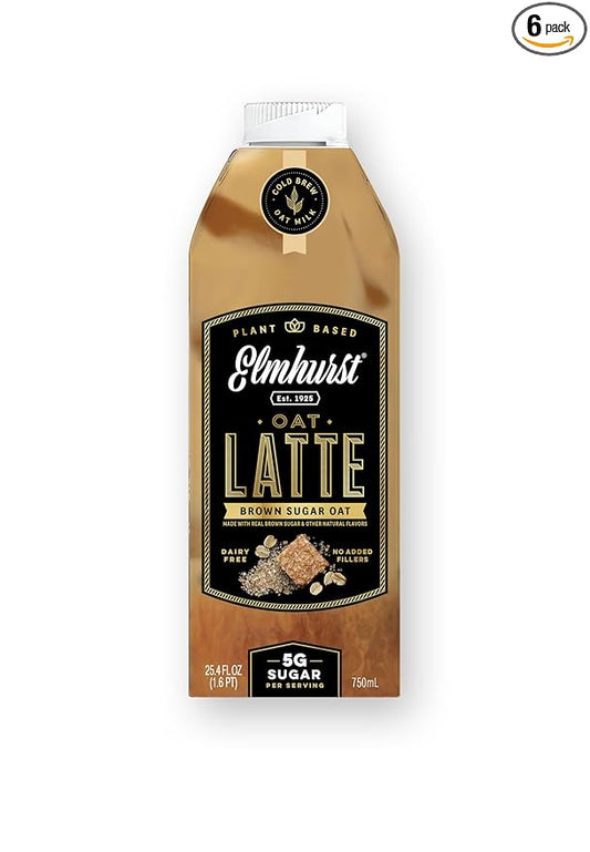 Elmhurst 1925 Brown Sugar Oat Milk Latte – Plant-Based, Vegan, Dairy-Free Latte Made of Whole Grain Oats, Cold Brew Premium Arabica with 95mg Caffeine & Real Brown Sugar – 25.4oz (Pack of 6)