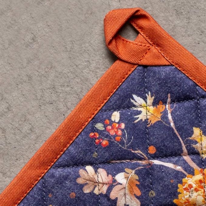Maison d' Hermine Pot Holders 100% Cotton Heat Resistant Potholders 8" x 8" Hot Pads with Loop BBQ, Cooking, Baking, Grilling, Kitchen, Handling Hot Pans (Pack of 1, Kelim - Infinity)
