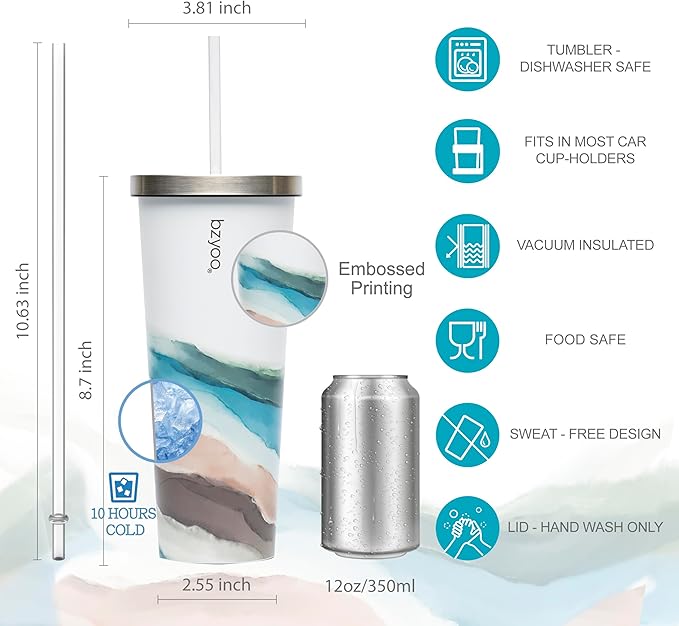 bzyoo SUP Double Wall Vacuum Insulated 24oz Tumbler with Straw and Lid Stainless Steel Water Bottle Travel Mug Cup, Mother's Day Gift Perfect For Ice Coffee or Tea Color: Misty Mountain