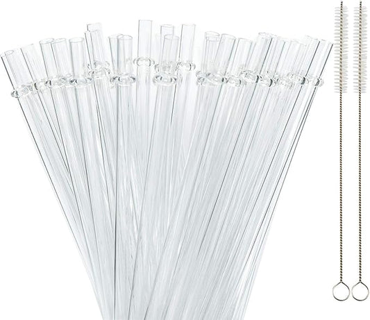 50 Pieces Reusable Straws, BPA-Free, 9" Transparent Hard Plastic Stripe Drinking Straw for Mason Jar Tumbler, Family or Party Use With Cleaning Brush