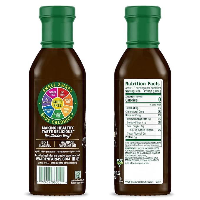 Walden Farms Chocolate Syrup – Perfect for Coffee, Desserts, Ice Cream – Zero Calorie, Sugar-Free, Low Carb, Keto-Friendly, Gluten-Free, Vegan – 12 oz Bottle