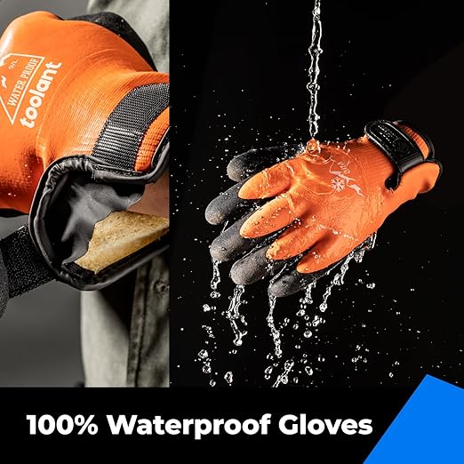 toolant 100% Waterproof Gloves Bulk Pack, 3 Pairs, Winter Work Gloves for Cold Weather, Touchsreen, Warm Freezer Gloves, Thermal Insulated, With Grip, Orange, Small