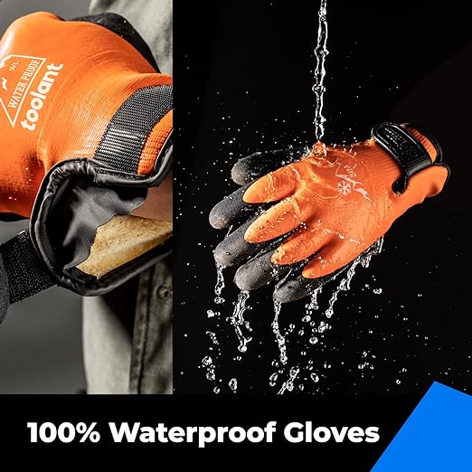100% Waterproof Gloves for Men and Women, Winter Work Gloves for Cold Weather, Touchsreen, Thermal Insulated Freezer Gloves, With Grip, Orange, Large
