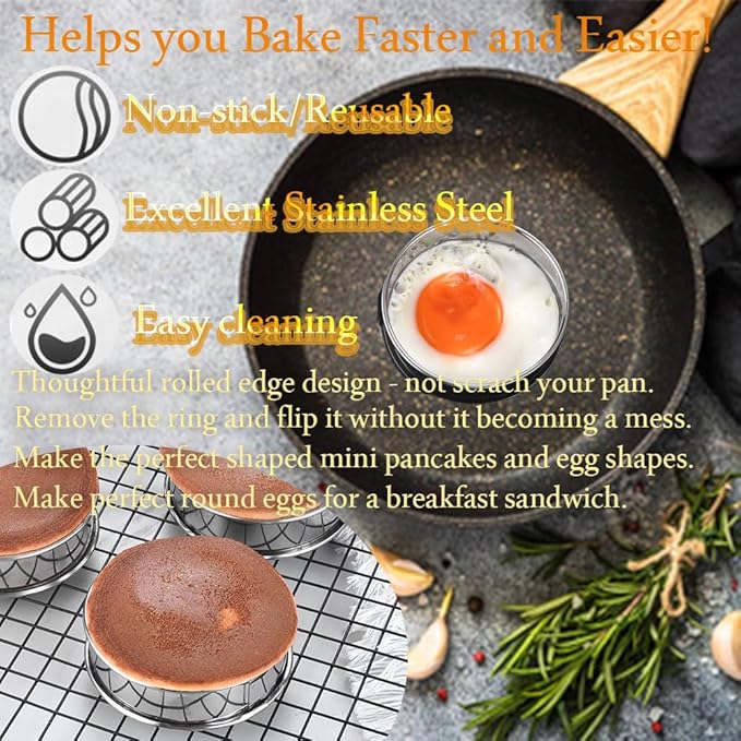 12packs Crumpet Rings 4 Inch English Muffin Rings Stainless Steel Double Rolled Nonstick Metal Round Tart Ring Molds for Cookie Cooking Baking