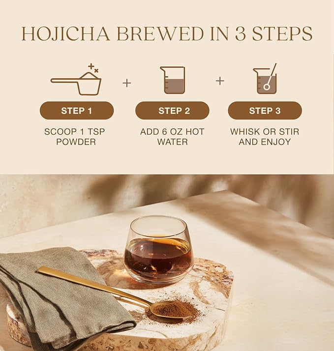 Queen Omi Organic Hojicha Powder | 100% Organic Japanese Roasted Green Tea Powder—Matcha & Coffee Alternative | Low Caffeine, Antioxidant-Rich, Smooth, Toasty, Nutty Flavor | 80g