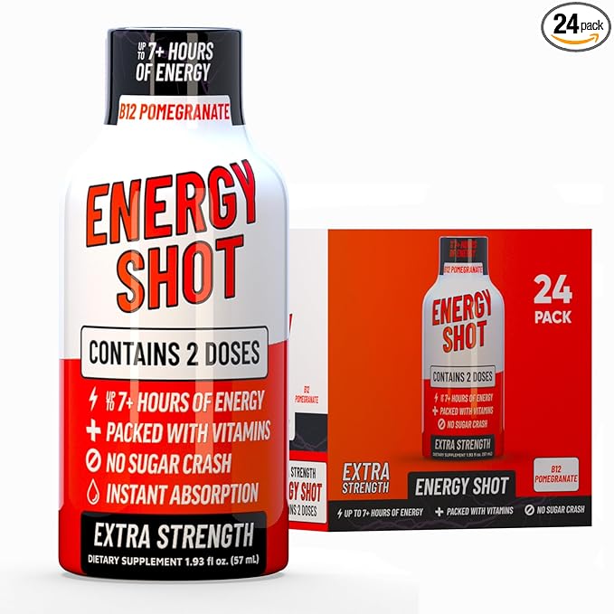B12 Açaí Pomegranate Extra Strength Energy Shot 24 pk – 260mg Natural Caffeine B12 B6 – Energy & Vitality Support – 2 Servings Sugar Free Zero Calorie Green Tea B-Vitamins Electrolytes Vegan – 1.93 fl oz