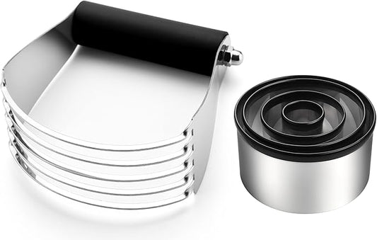 Spring Chef Large Dough Blender & Biscuit Cutter Set, Heavy Duty Stainless Steel Professional Pastry Cutter, Soft Grip, Black
