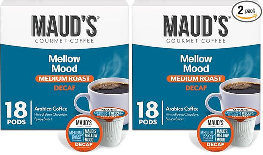 Maud's Decaf Medium Roast Coffee Pods, 18 ct, Decaffeinated Coffee in Recyclable Single Serve Pods – 100% Arabica Coffee, Compatible with Keurig K Cups Maker (Pack of 2)