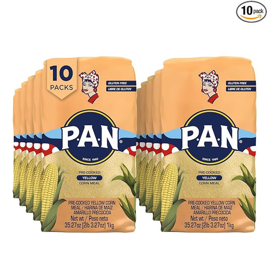 P.A.N. Yellow Corn Meal – Pre-cooked Gluten Free and Kosher Flour for Arepas (2.2 lb / Pack of 10)
