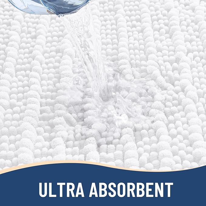 Arotive Luxury Chenille Bathroom Rug Mat, Extra Soft Thick Absorbent Shaggy Bath Rugs, Non-Slip Machine Wash Dry, Plush Bath Mats for Bathroom, Shower and Tub, 36x24, White
