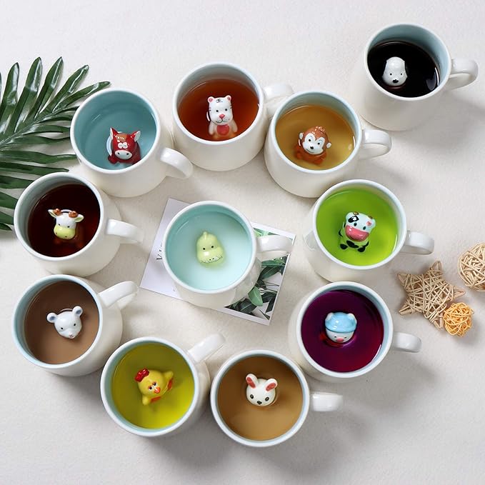 Mouse Ceramic Cup Hidden 3D Animal Inside Mug,12 oz Cute Cartoon Handmade Figurine Mugs,Christmas Birthday Surprise for Friends Family or Kids (Mouse)