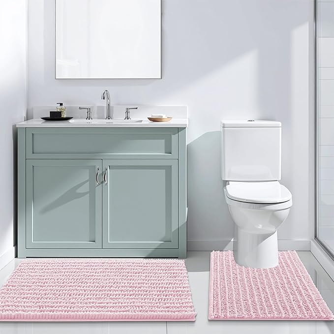 Arotive Luxury Chenille Bathroom Rug Mat, Extra Soft Thick Absorbent Shaggy Bath Rugs, Non-Slip Machine Wash Dry, Plush Bath Mats for Bathroom, Shower and Tub, 54x24, Pink