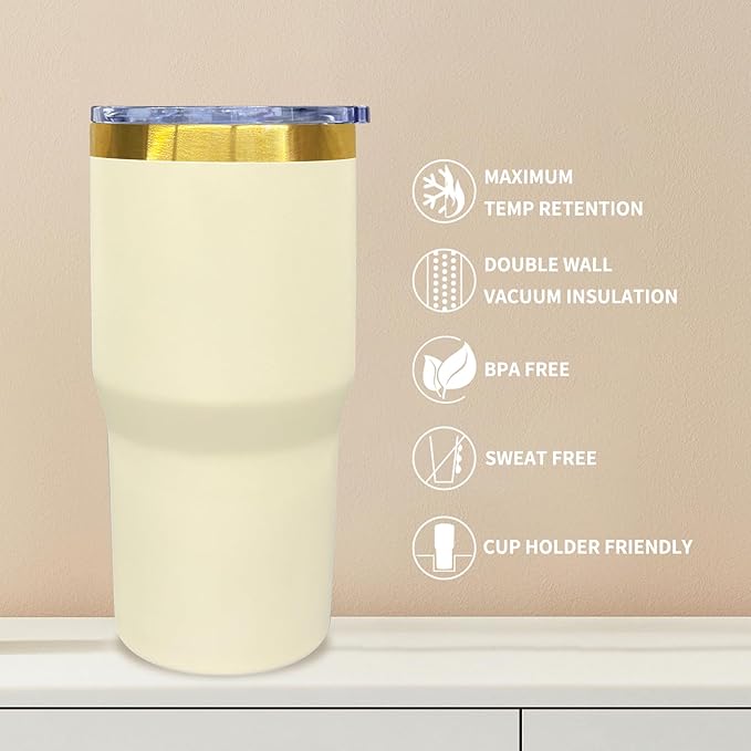 20 oz Tumbler Bulk 12 Pack Stainless Steel Tumblers with Lids and Straws, Double Wall Vacuum Insulated Travel Coffee Mug for Laser Engrave, Powder Coated Cups for Hot and Cold Drinks (Cream,12 pack)