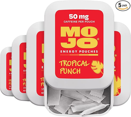 MOJO Energy Pouches, Tropical Punch Flavor, 50 mg per Caffeine Pouch, 15 Pouches, 5-Pack