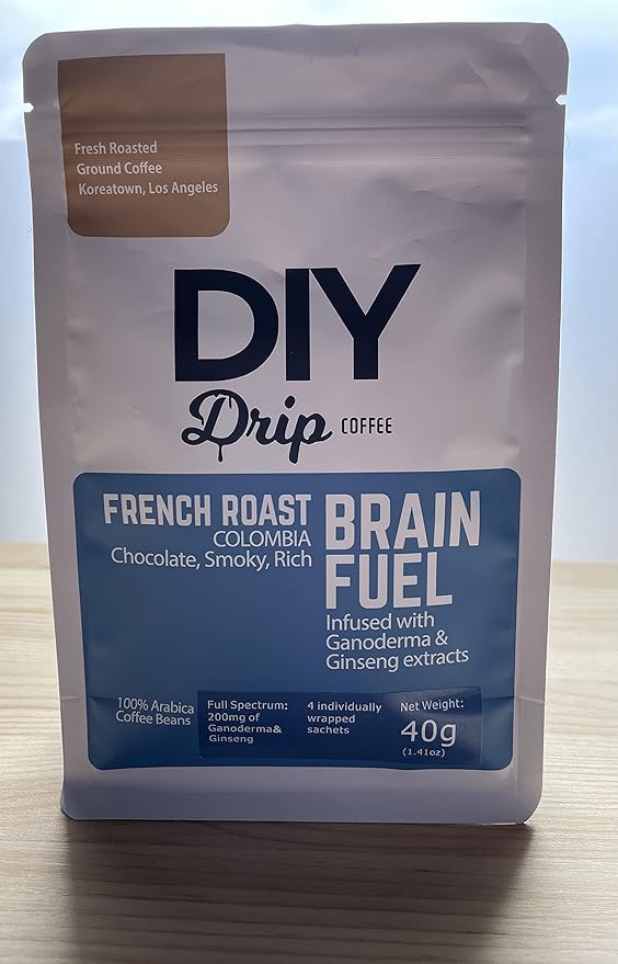 DIY Drip Coffee Brain Fuel, French Roast Colombia, Single Serve - 5 PACKS x 4, 200gram, $1.50 per serving. BUY 2 QTY OR MORE GET $5 REBATE. NO ACTION REQUIRED