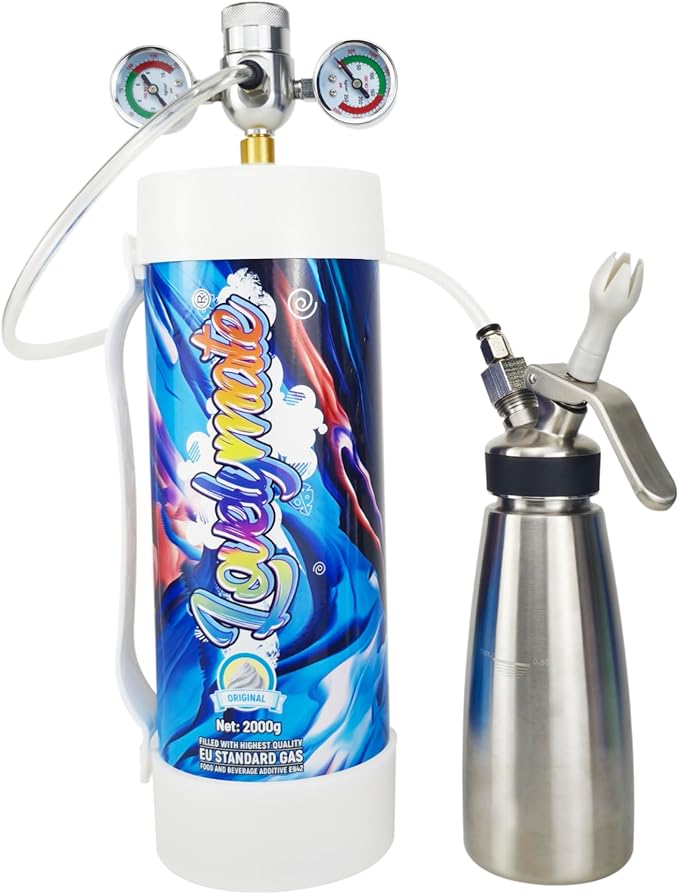Whipped Cream Charger Tank 3.3L 2000G Whip Cream Charger Cylinder Food Grade Flavored (Tips Included) (8, Original)