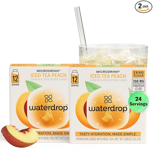 Waterdrop Hydration Cubes with Vitamin C, B Vitamins, and Electrolytes, Iced Tea Peach Flavor, Flavored Water Enhancer Cubes for Still & Sparkling Water, Low Calorie, Sugar Free, Gluten Free, 24 Count