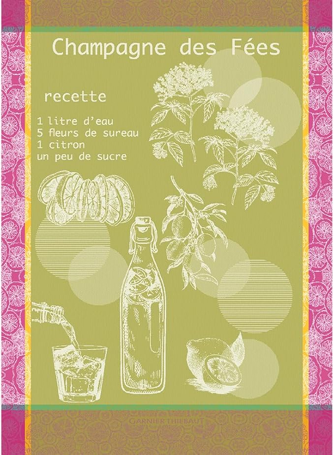Garnier Thiebaut Champagne Des Fees Mousse (Fairy Champagne) French Kitchen Towel 22"x30", Cotton, Jacquard