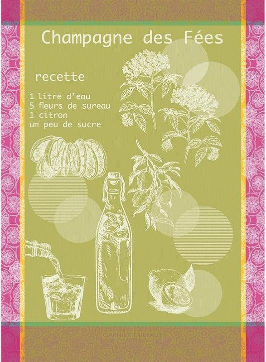 Garnier Thiebaut Champagne Des Fees Mousse (Fairy Champagne) French Kitchen Towel 22"x30", Cotton, Jacquard