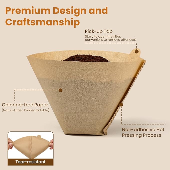 #4 Cone Coffee Filters 8-12 Cup, 200 Count Unbleached Natural Coffee Paper Filters, No Blowout, Disposable Coffee Filter for Pour Over and Drip Coffee Maker