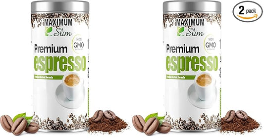 Maximum Slim Premio Instant Espresso Powder – Bold & Rich Flavor 100% Arabica Beans - Non-GMO, Gluten-Free – Premium Medium Roast Coffee 14.1 oz Resealable Jar : Café Instantáneo (Pack of 2)
