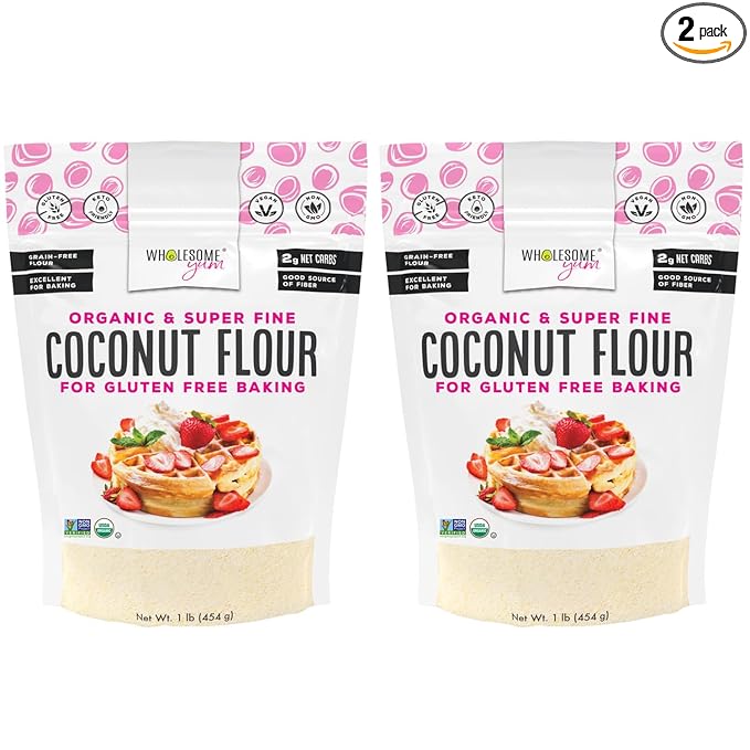 Wholesome Yum Premium Organic Coconut Flour For Baking & More (16 oz / 1 lb) - Low Carb, Gluten Free, Non GMO, Keto Friendly Flour Substitute (Pack of 2)