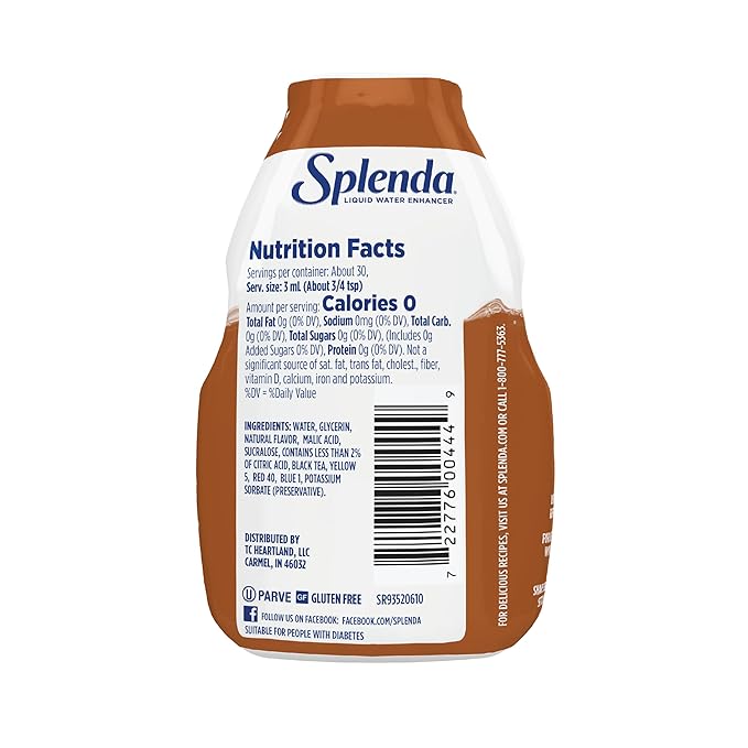 SPLENDA Liquid Water Enhancer Drops, Sugar Free, Zero Calorie, Natural Flavor, Concentrated Drink Mix, 3.11 Fl Oz Each Bottle (Sweet Tea, 1 Pack)