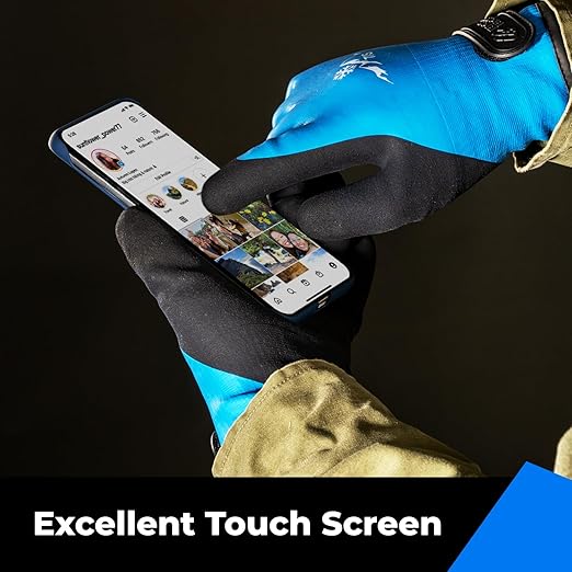 toolant 100% Waterproof Gloves Bulk Pack, 3 Pairs, Winter Work Gloves for Extreme Cold, Touchsreen, Warm Gloves for Freezer, Fishing and Gardening, with Grip, Blue, X-Large