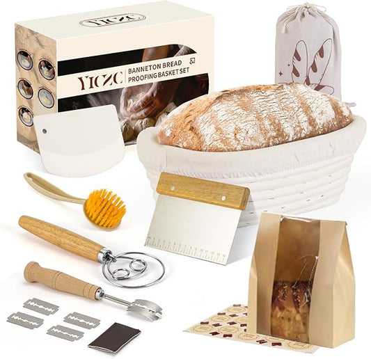 Bread Proofing Basket Set, Oval 10" Sourdough Proofing Basket for Bread Making Tools and Supplies, Sourdough Bread Baking Supplies, Ideal Basket Gift Set for Artisan Bakers