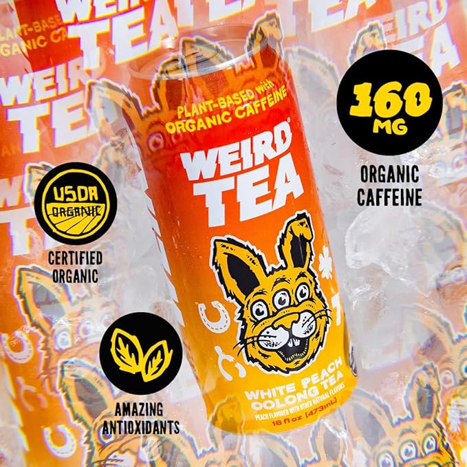 Drink Weird Organic White Peach Oolong Tea – 16oz Cans, 160mg Organic Caffeine, Pack of 12 – A Refreshing Energy Drink Alternative