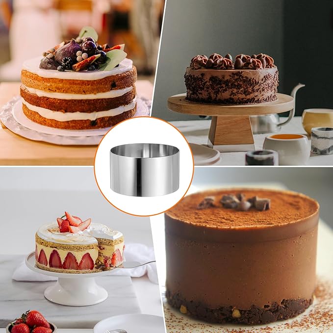 HARFINGTON Round Cake Ring 3.5 x 2 Inch Seamless Stainless Steel Pastry Mousse Dessert Ring Mirror Coating for Baking Cooking Making Tool